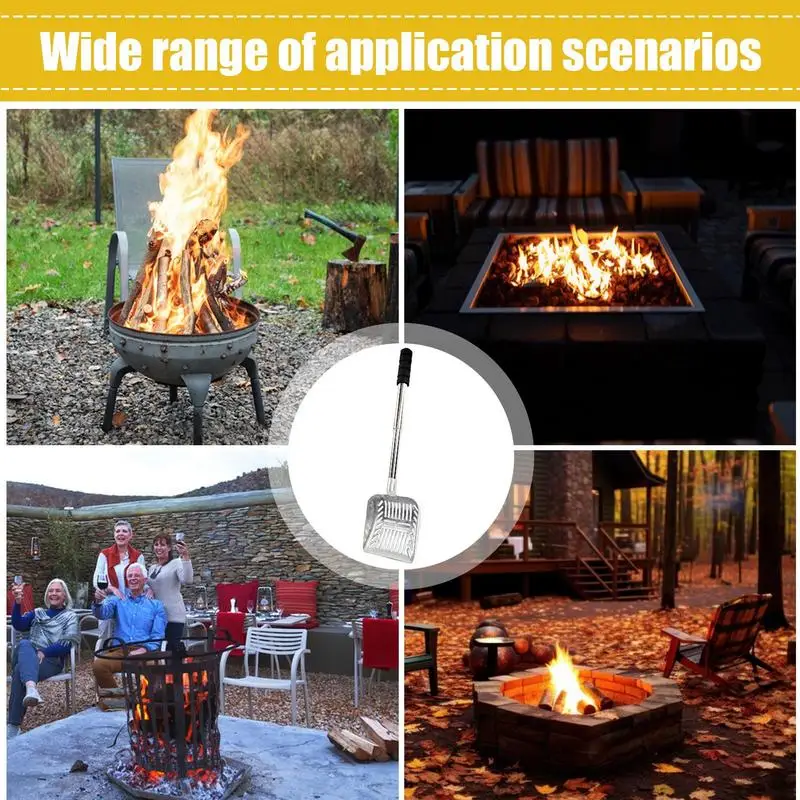 Pala para chimenea para cenizas, fogata hueca, pala para cenizas, pala de carbón de acero inoxidable para separación de carbón, fogón ajustable