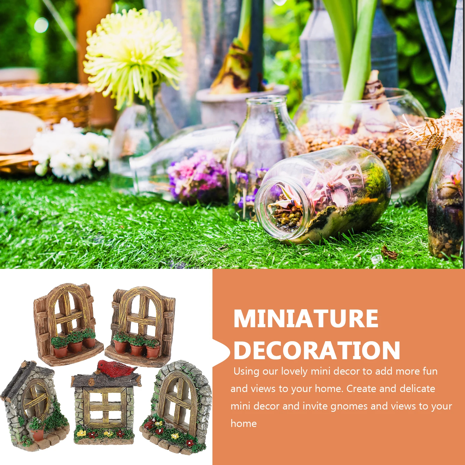 

5 шт. миниатюрное украшение премиум-класса, креативный микро-садовый декор для окон, прочный сказочный мини-орнамент, домашний декор