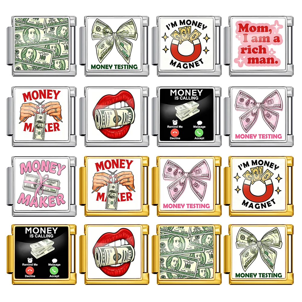 New Original Design Dollar Money Rich Greenback Italian Charm Links fit 9mm Stainless Steel Italian Charm Bracelet Jewelry Gift