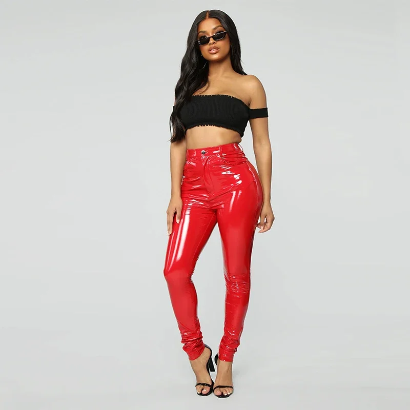 

Women's Shiny Faux Leather Skinny Pants Pencil Sexy Pants Ankle Length Straigh Slim Nightclub Custom Streetwear Plus Size New