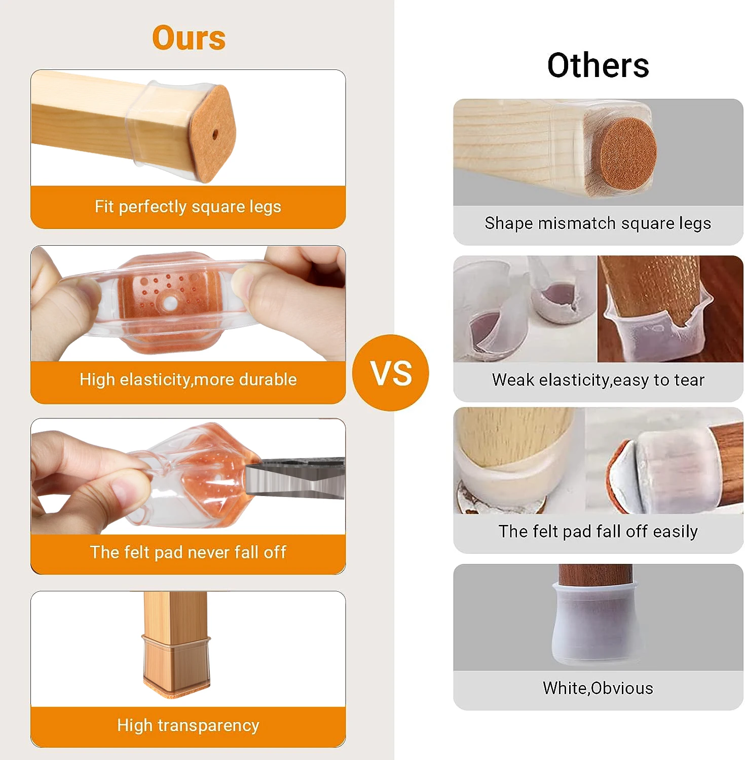 4pcs Square Chair Leg Floor Protectors, Furniture Pads for Hardwood Floors, Furniture Sliders for Chair Legs, Silicone Leg Caps