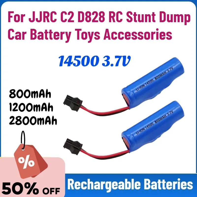 

New 14500 3.7V 800mAh 2800mAh Rechargeable Lipo Battery SM Plug for JJRC C2 D828 RC Stunt Dump Car Battery Toys Accessories
