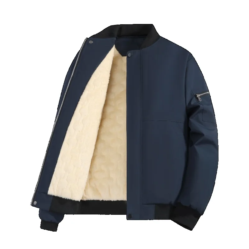 

Men's Autumn and Winter Jacket Casual Stand-up Collar Plus Velvet Thickened Solid Color Zipper Long-sleeved Top