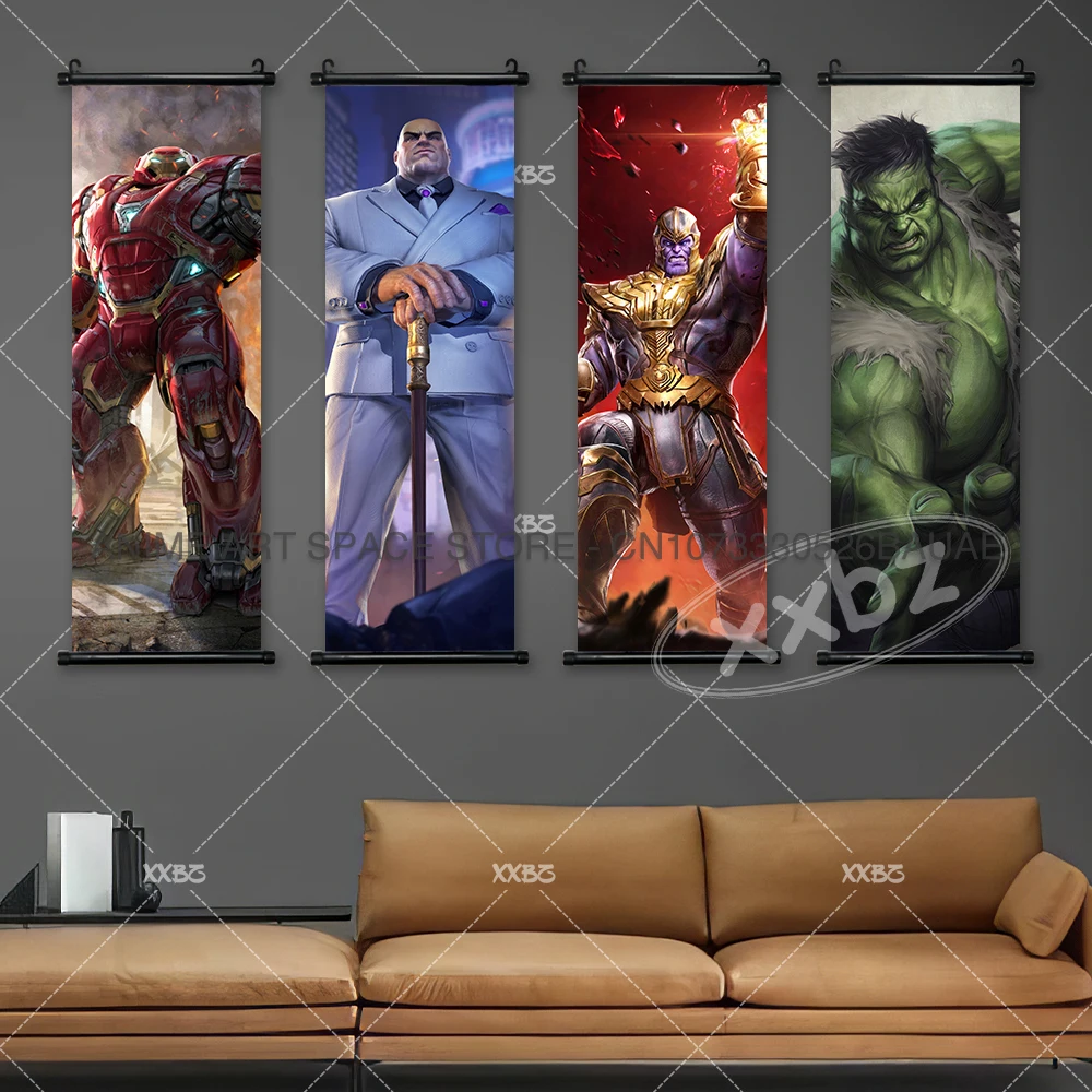 Poster Marvel Thanos kanvas seni dinding Avengers film Iron Man gulungan gambar Hulk lukisan gantung tengkorak merah Dekorasi Rumah