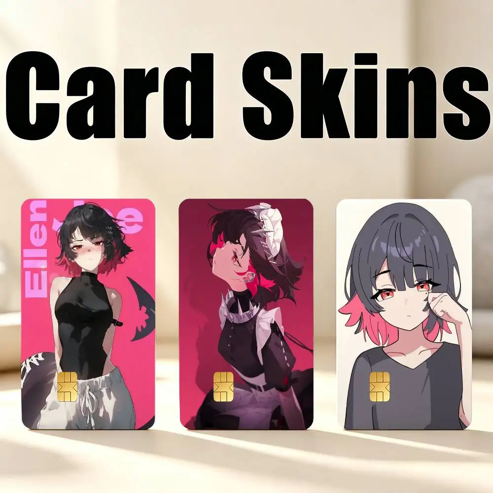 Zenless ZZZ E-Ellen Joe 1Set 4Pcs Card Skin Stickers, Waterproof Decorative Film for Credit Debit Bank Bus IC Cards