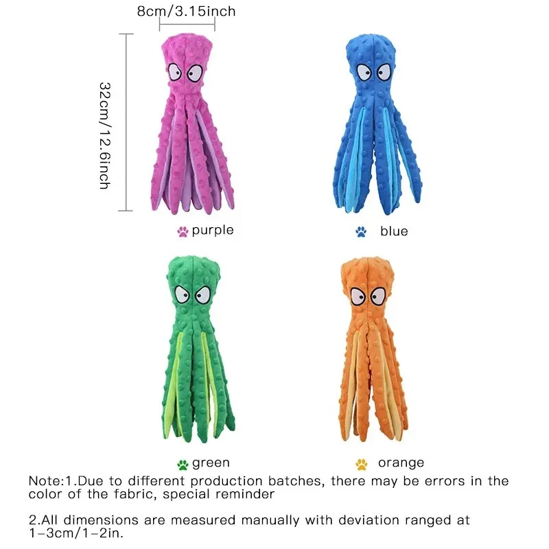 Plush Dog Toys Octopus Squeaky Dog Toys For Teething Soft Durable Interactive Dog Chew Toys For Puppies