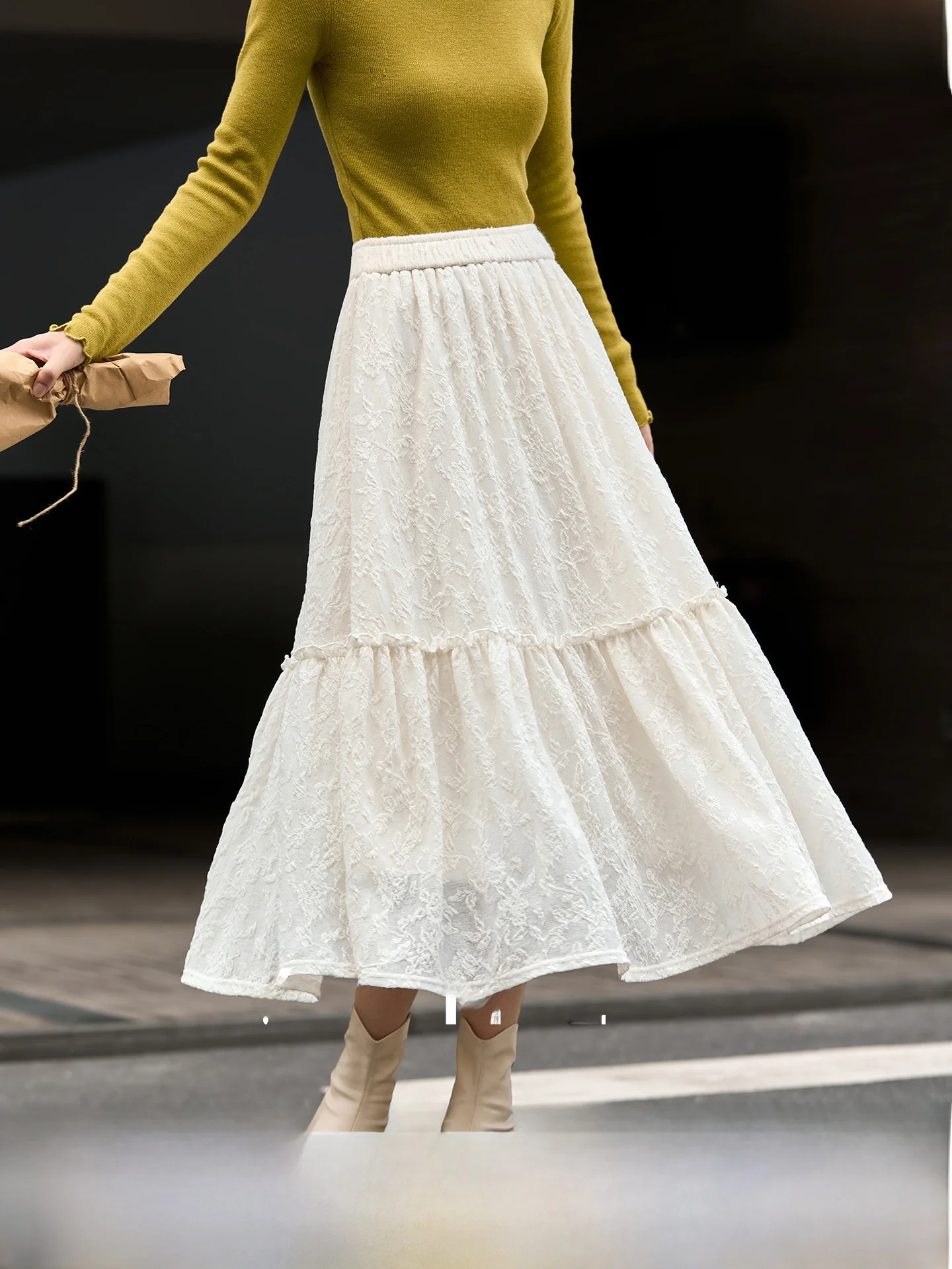 

Юбка-полусолнце с кружевными вставками, женская, в расслабленном стиле, длинная, зимняя новинка, из полиэстера и нейлона, высокоэластичная, для улицы