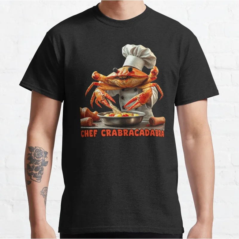 

Chef Crabracadabra crab Italian brainrot character Funny Meme T-shirt for men large size Adult Tops S-6xl mens clothing