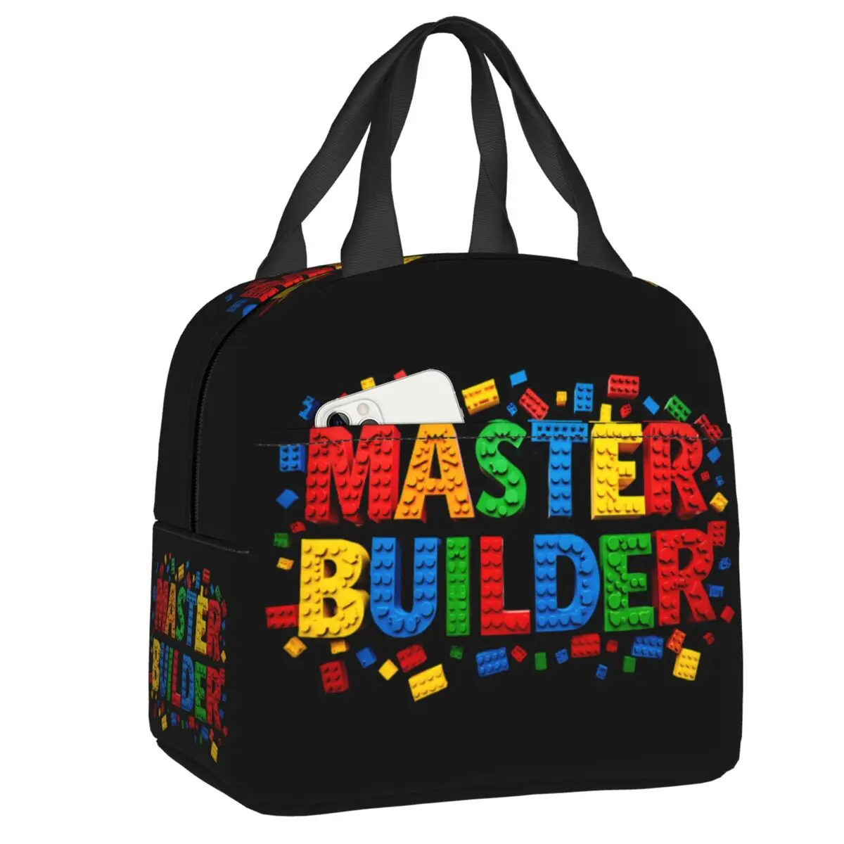 Custom Master Builder Kids Building Blocks Brick Builder Insulated Lunch Bag for Women Leakproof Thermal Cooler Lunch Tote