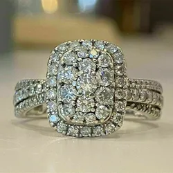 Huitan Trendy Bridal Wedding Band Ring Silver Color Shiny Round Zirconia Finger Accessories Luxury Female Engagement Jewelry