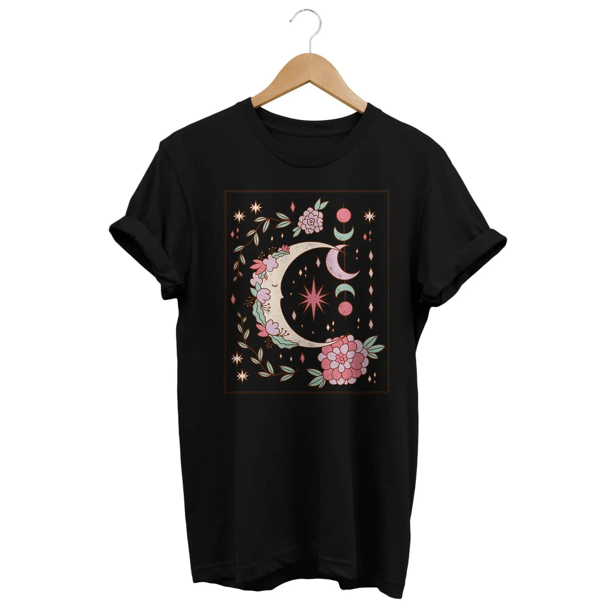 Floral Crescent Moon t shirt Aesthetic Witchcore Vintage outfit Wiccan tee Witch gift Soft Girl Witchcraft clothing Boho