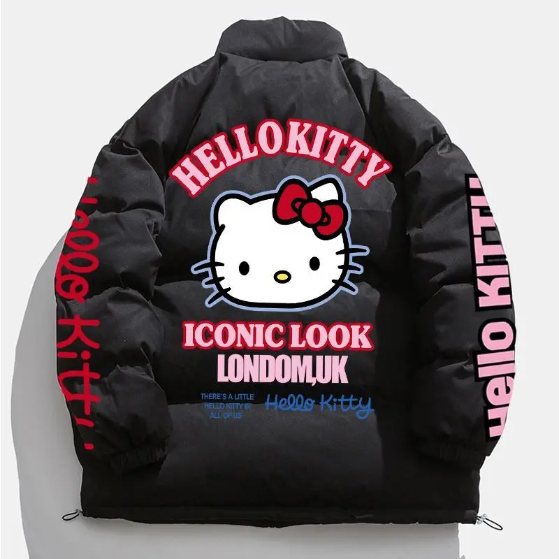 Sanrio Hello Kitty Cute Stand Up Collar Cotton Coat Women's Winter New Loose Zipper Coat Simple Design Trend Sweet Cotton Jacket