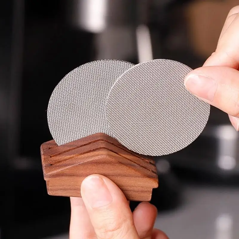 1-10pc 51/53/58mm Coffee Filter Screen Holder,  Screen Solid Wood Holder,Espresso Coffee Filter Screen Holder Walnut Reusable
