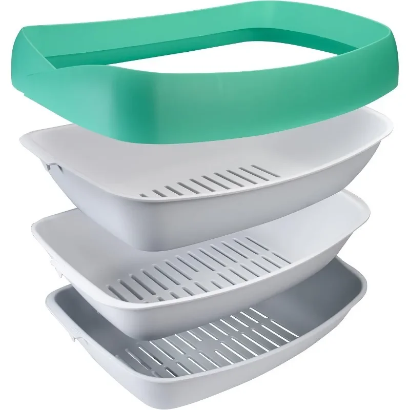 Litter Box - Easy To Clean, Non-stick Coating - Stylish, High-sided Design with Oil Spill Protection