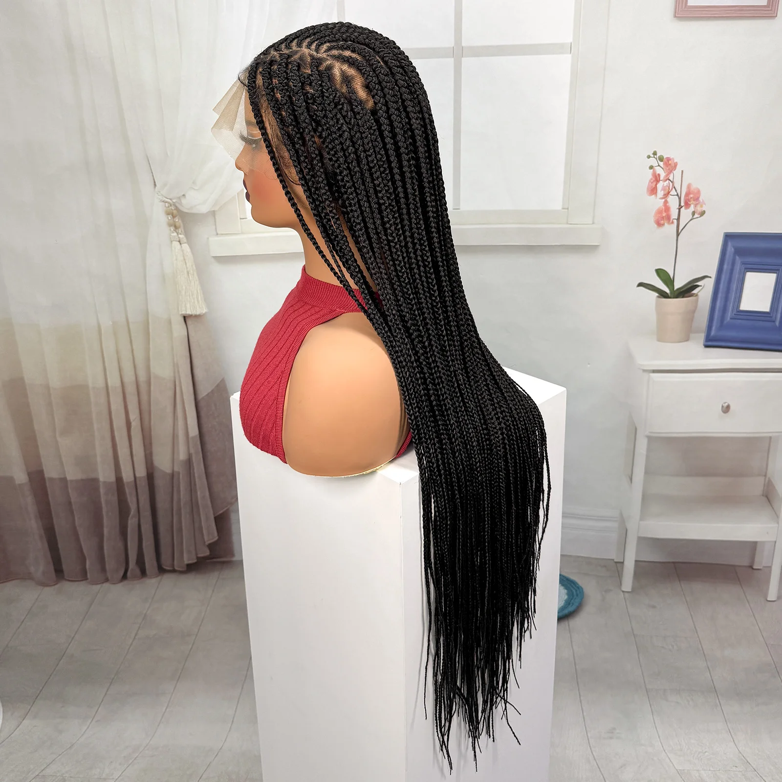 Synthetic Full Lace Cornrow Braided Wigs Natural Braiding Hair Wigs Box Braided Lace Wigs with Baby Hair for Black Women