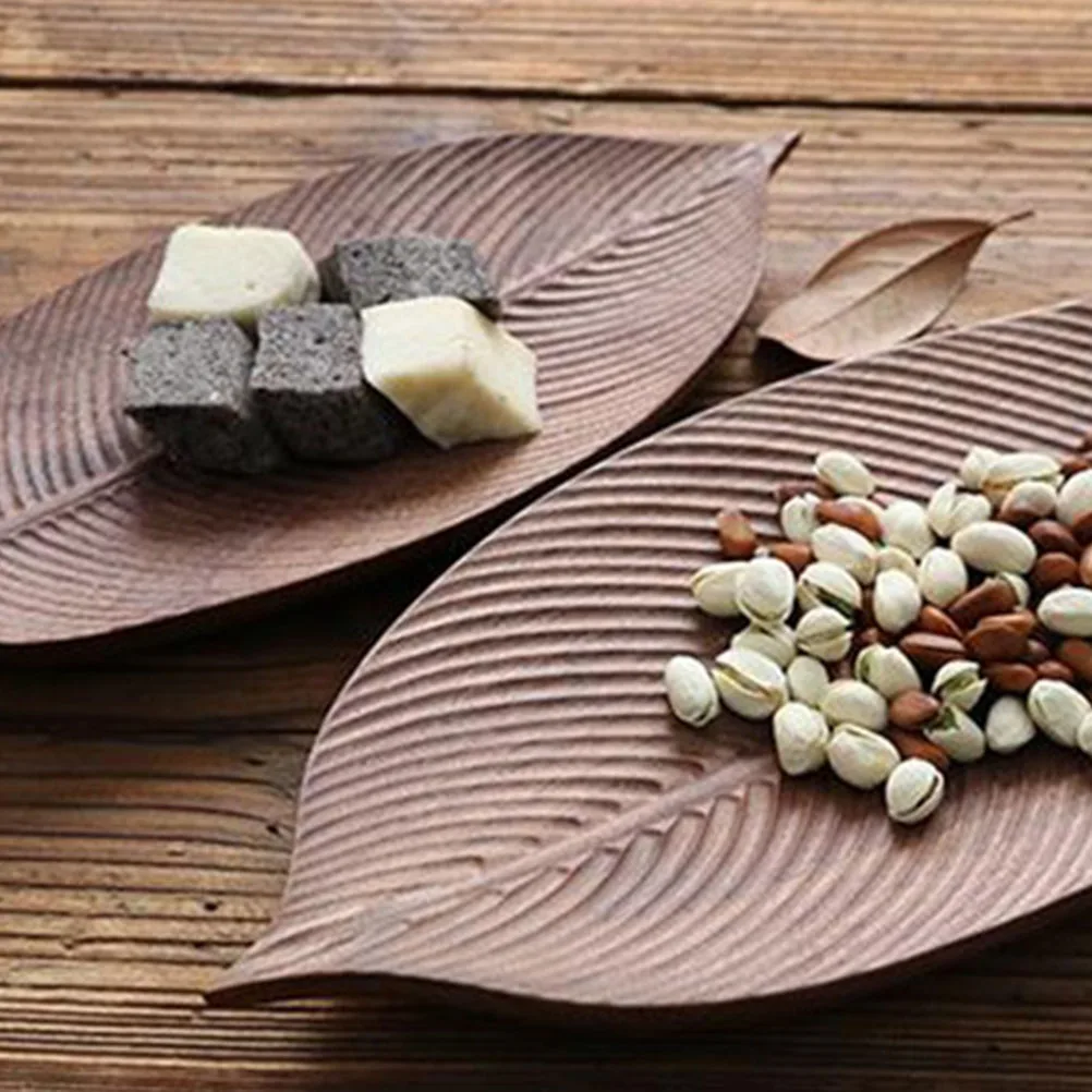 

Solid Wood Leaf Tray Shaped Dried Fruit Snack Household Food Plate Wooden Dish Attractive