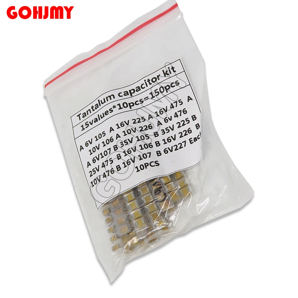 

15 Values SMD Tantalum Capacitor Assortment Kit 1uf-220uf A/B Case Tantalum Capacitor Set 1UF 4.7UF 2.2UF 10UF 47UF Capacitors