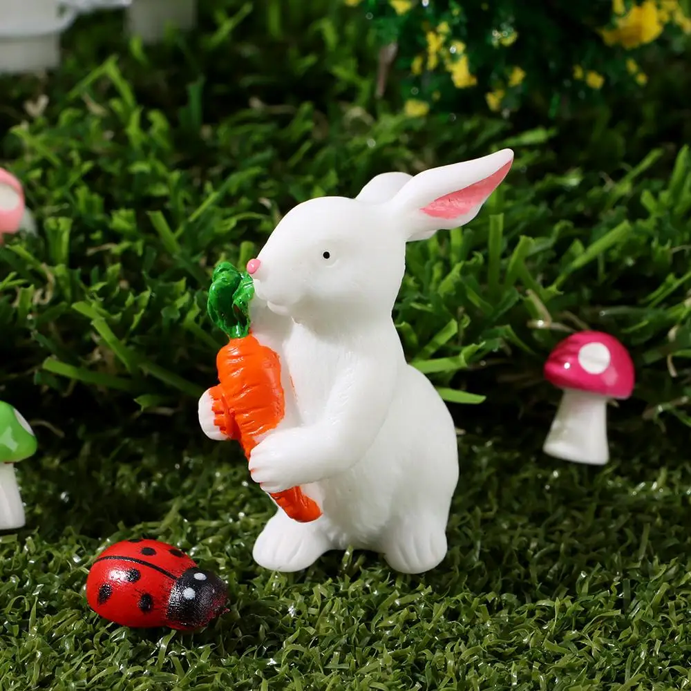 Cute Mini Animal Craft Easter Decoration Micro Landscape Miniature Rabbit Figurine Resin Bunny Statue Fairy Garden