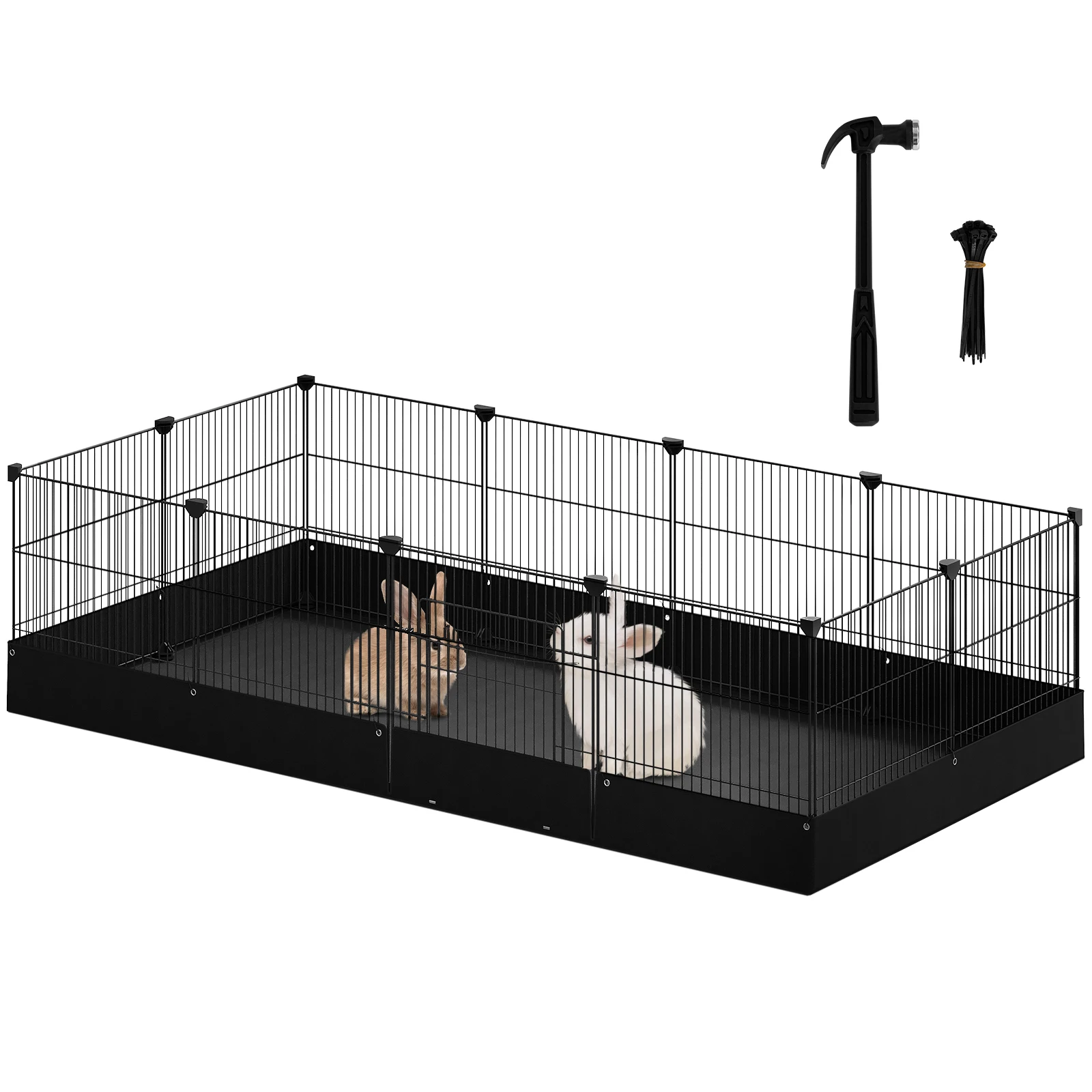 EUGAD Kleintierkäfig, Laufstall mit Hintergrundmatte und Tür, wasserdichter DIY-Innenzaun für Kaninchen, Hamster, Welpen