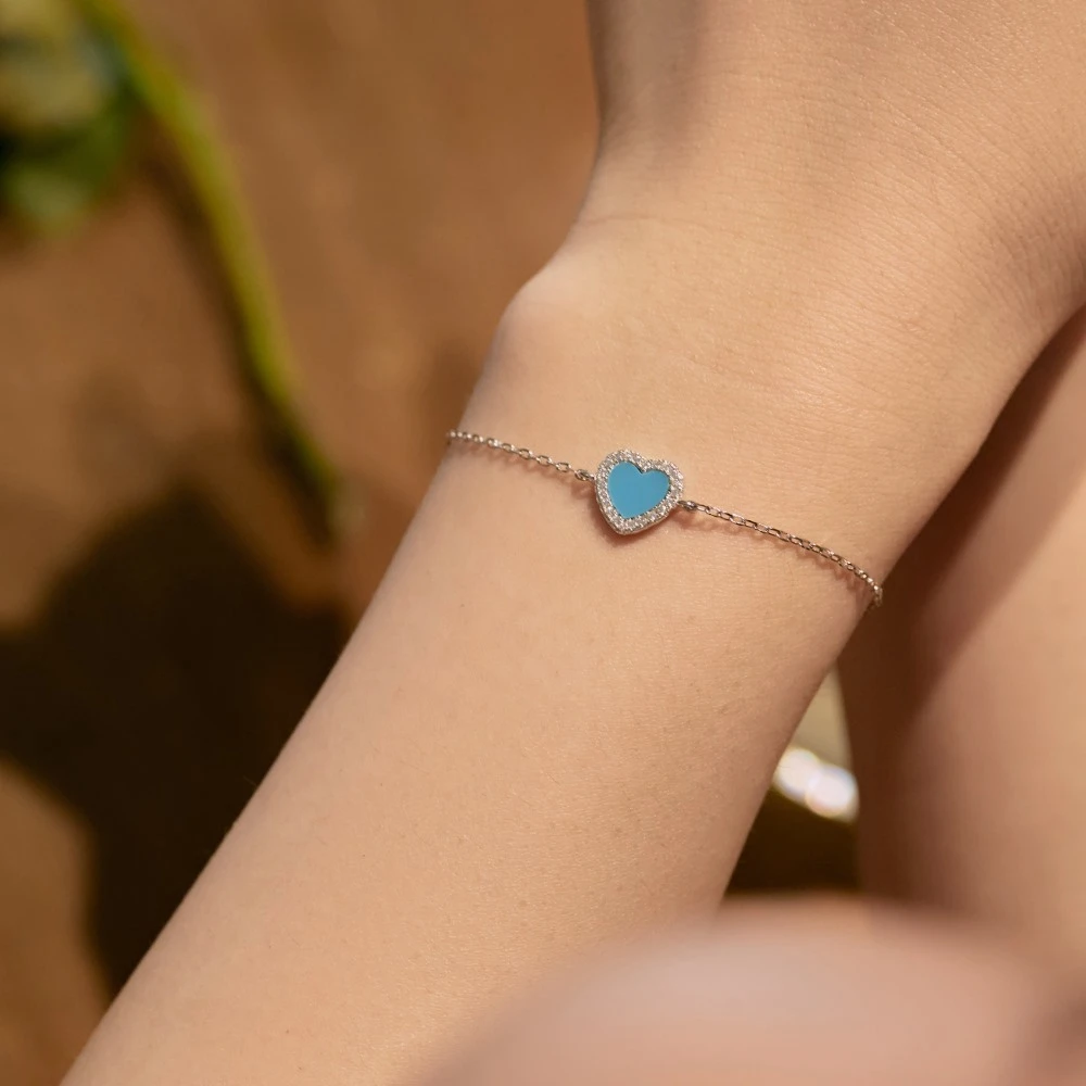 PuBang Fine Jewelry 925 Sterling Silver Bracelet Heart Sapphire Created Moissanite for Women Engagement Party Gift Drop Shipping