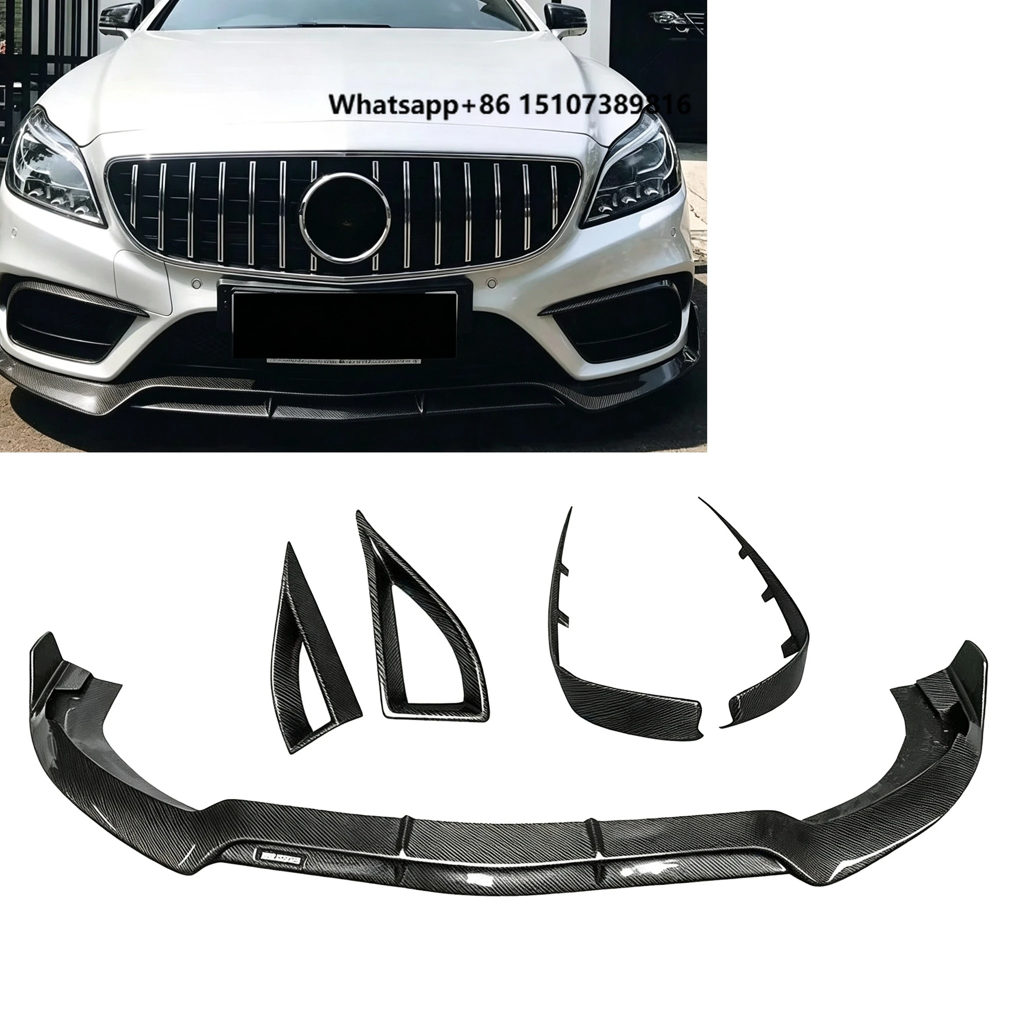 B Style Carbon Fiber Bodykit for CLS-Class W218 CLS63 2015-2018 Front Bumper Lip Air Intake Vent Canard Body Kit