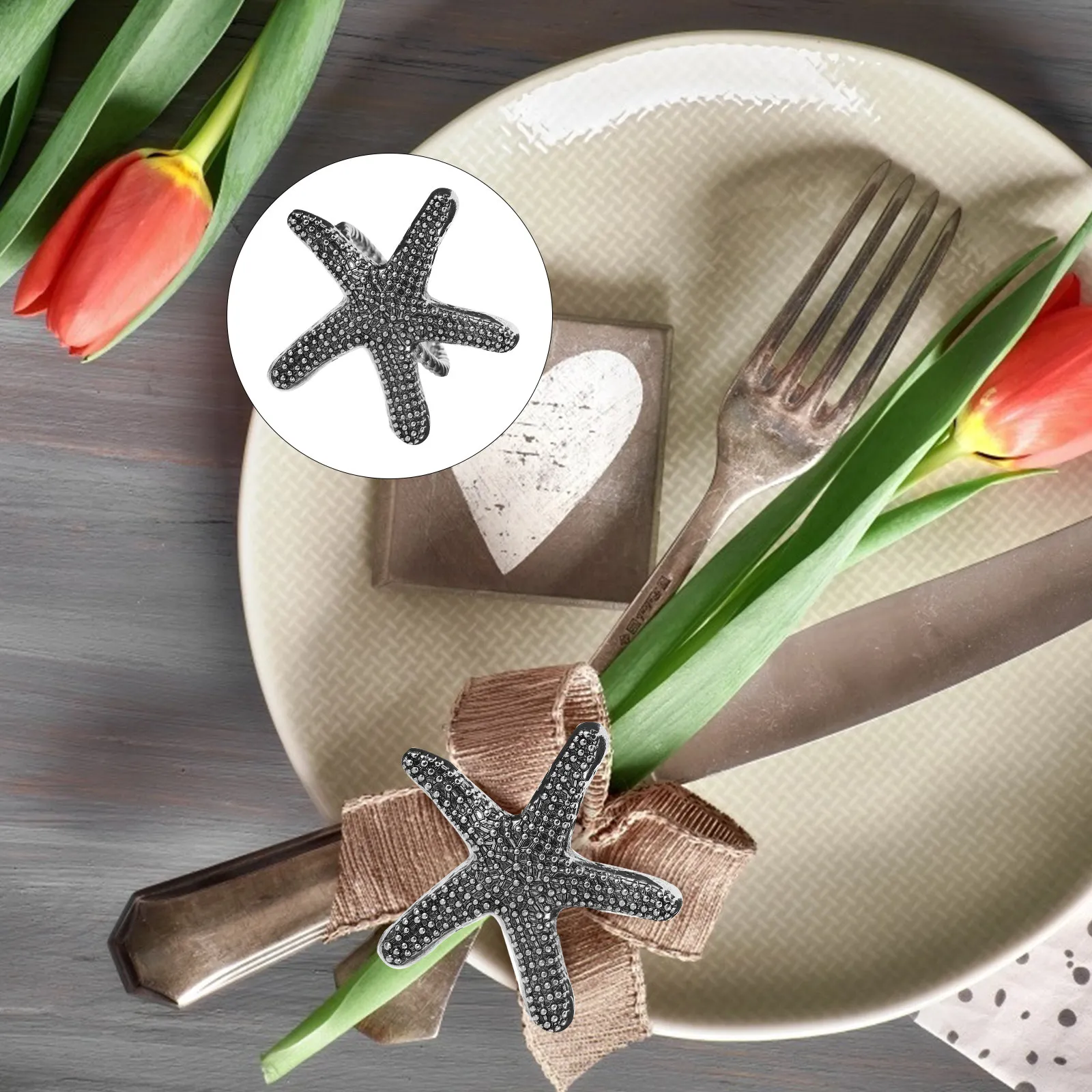 4Pcs Starfish Napkin Ring Alloy Decorative Buckles for Party Table Decor Holiday Napkin Holders Elegant Table Accessories