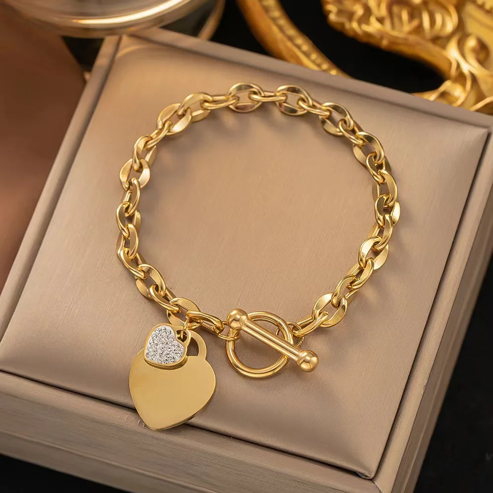 Stainless Steel Heart Pendant OT lock Bracelet