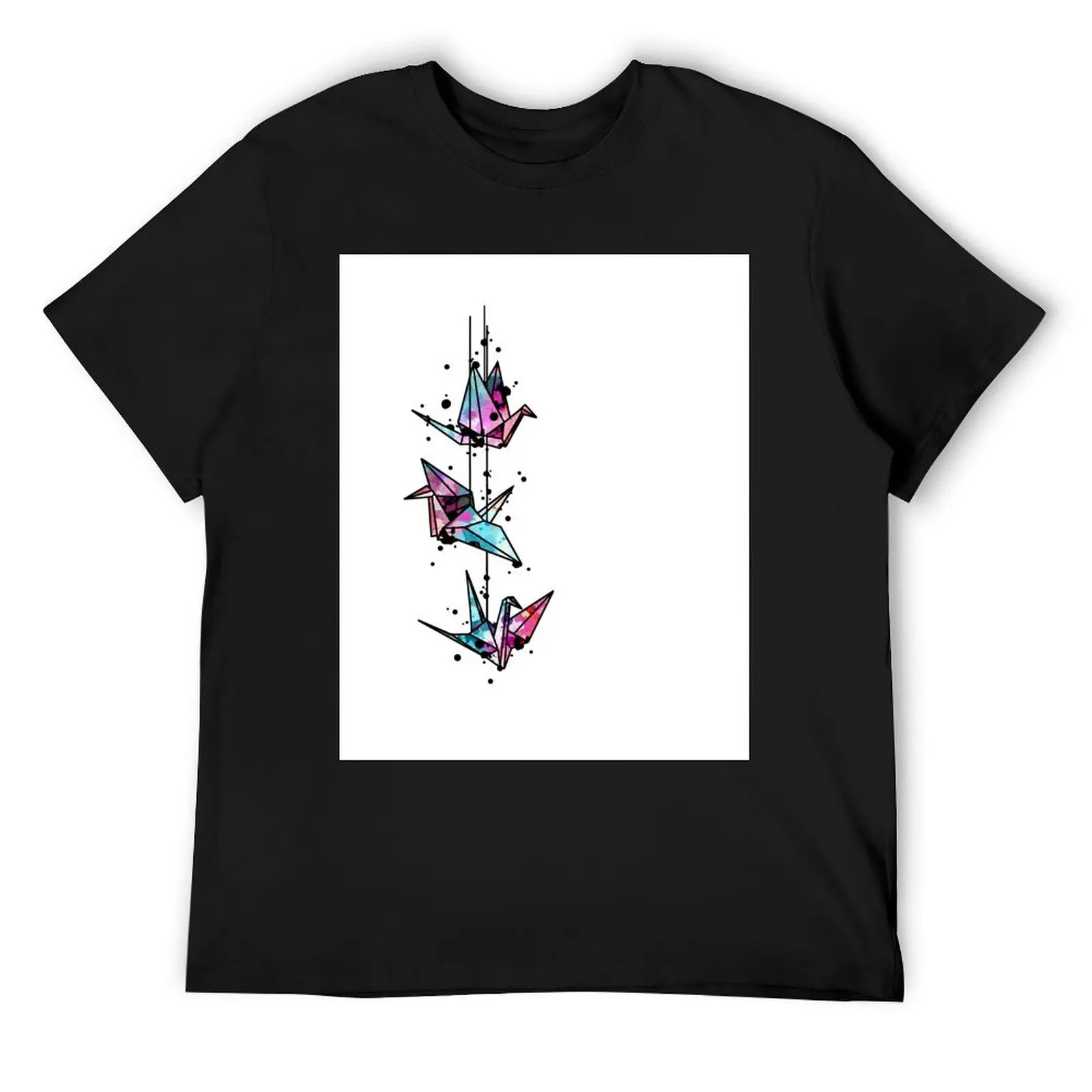 

White Crane Watercolor Origami T-Shirt Short sleeve tee plus size tops vintage anime shirt korean fashion compression shirt men