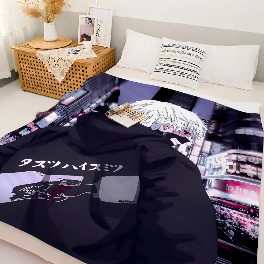 Dark Anime Tokyo Ghoul Throw Custom Printed Flannel Fleece Blanket for Sofa Bed Office Travel & Camping