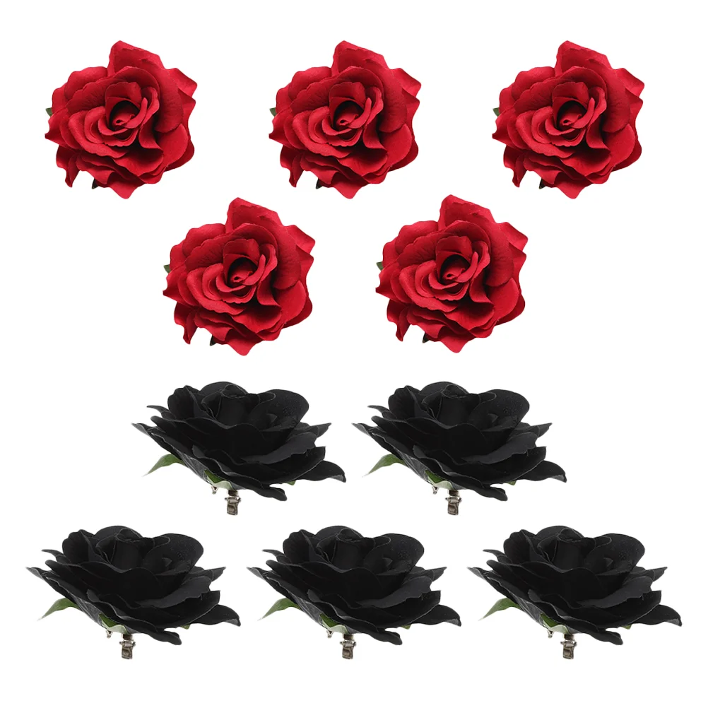 10 Pcs Rose Hair Clip Wedding Headdress Clips The Flowers Accessories for Bride Stainless Steel Simulated Clamps Decor