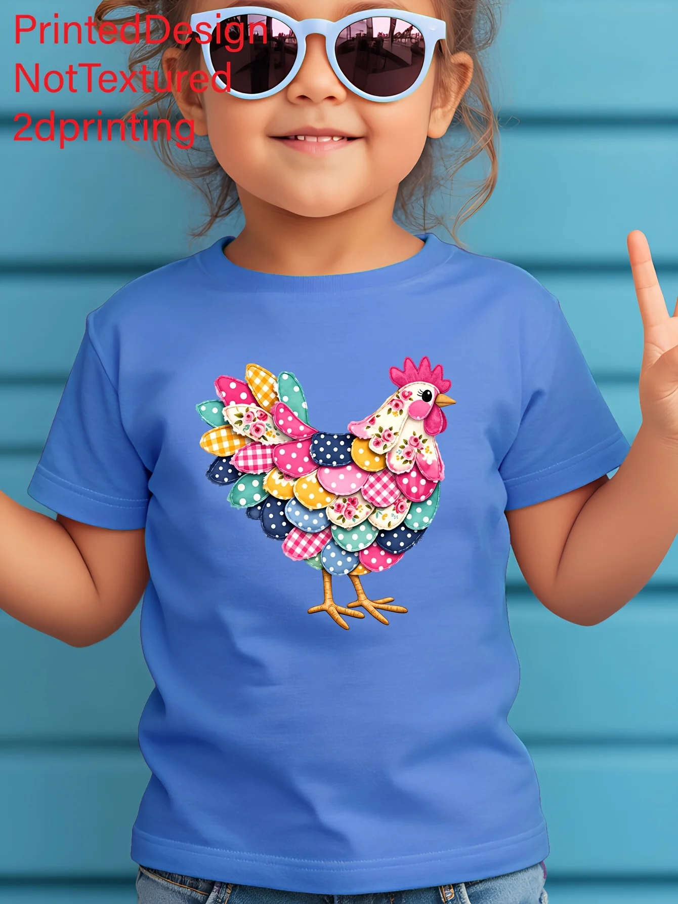 Summer Children's Fashionable T-shirt with Creative Rooster Pattern Print, Cute Short Sleeved Casual Parent-child Top