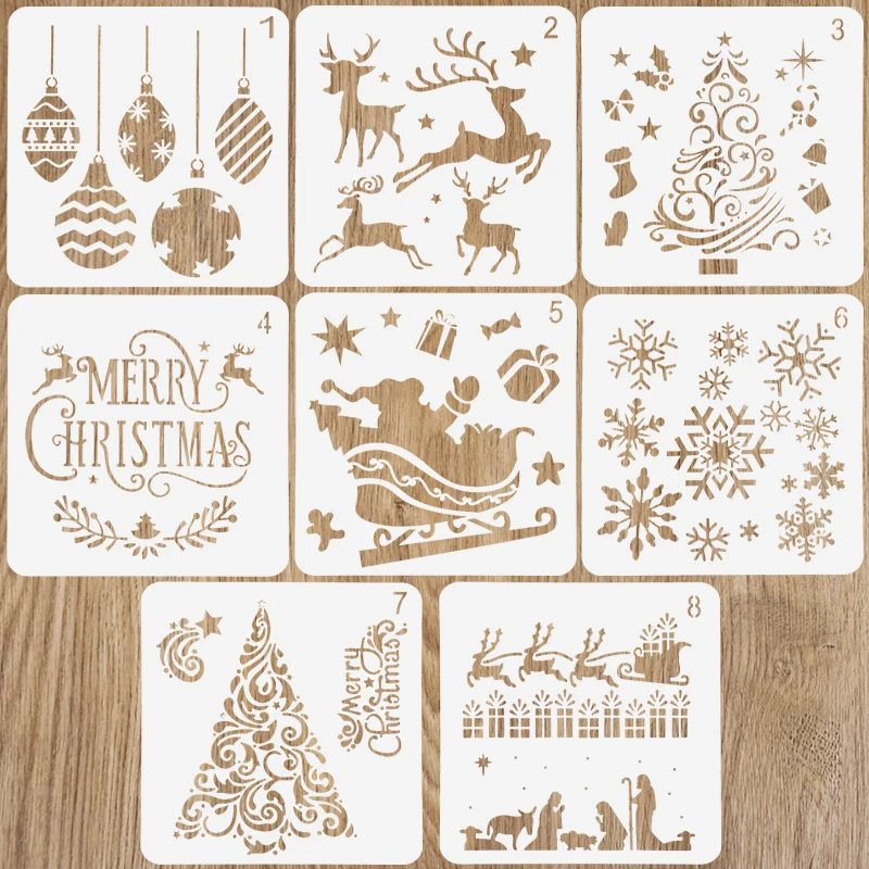 Christmas DIY Stencils Snowflake Santa Xmas Tree Painting Scrapbook Coloring Embossing Album Decorative Paper Card Xmas Template