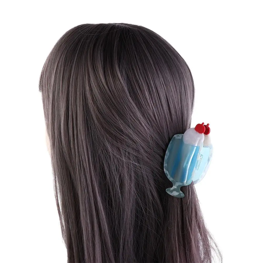

Cute Blue Ice Cream Acetate Hair Claw Cartoon All-match Juice Cocktail Hair Clip Headdress Summer Acetic Acid Shark Clip Girl