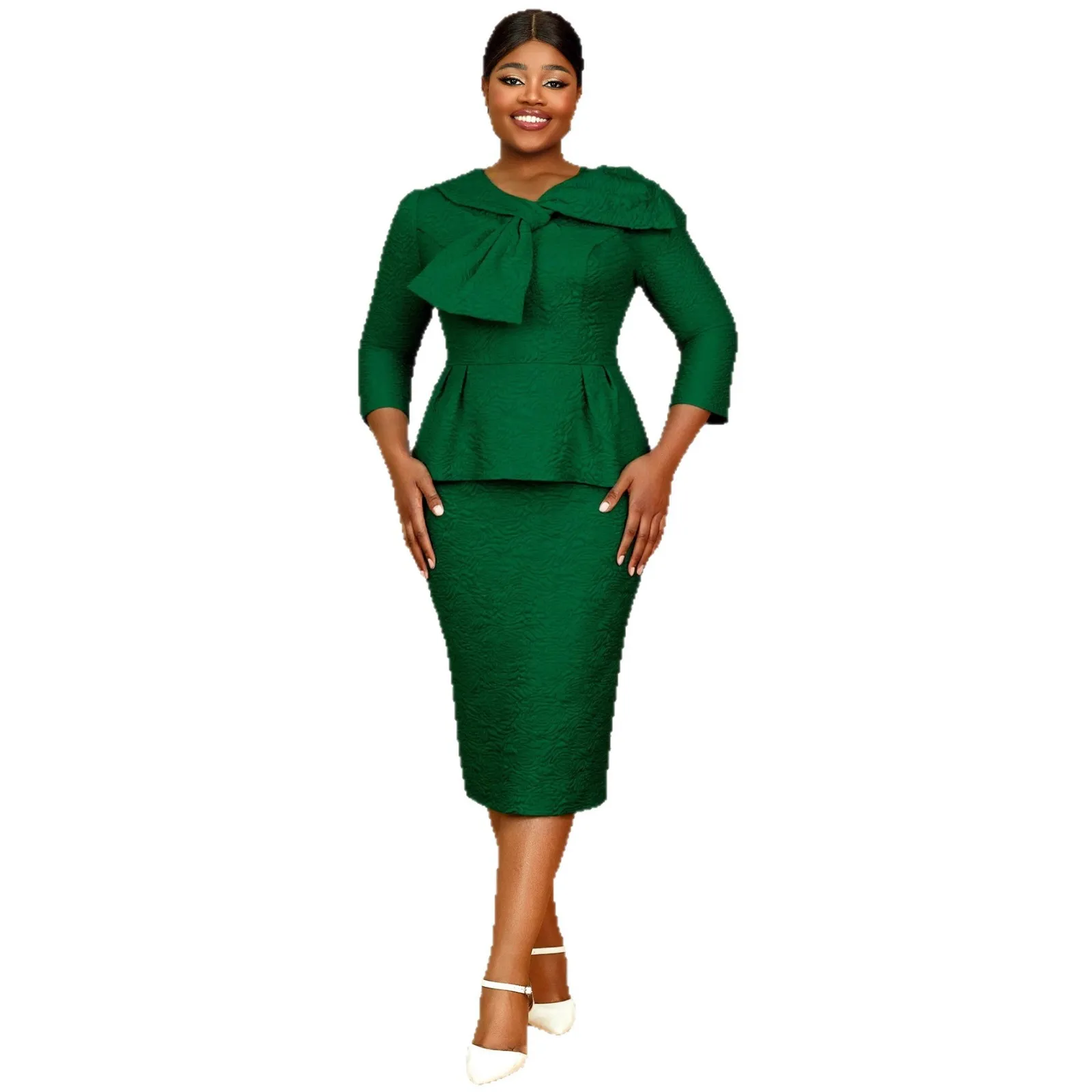 

L-4XL Plus Size African Dresses for Women Autumn Elegant African 3/4 Sleeve Polyester Party Evening Bodycon Midi Dress Outfits