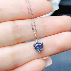 Dainty Trillion Cut Color-Change Alexandrite Pendant Necklace 925 Silver Rose Gold June Birthstone Wedding Alexandrite Necklace