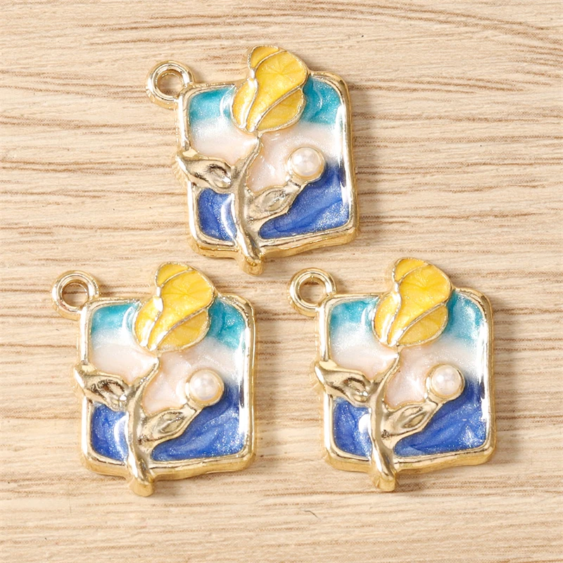 10 Stück Niedliche Bunte Emaille-Blumenanhänger für die Herstellung von Ohrringen, Halsketten, Armbändern, DIY-Bastelarbeiten und Schmuckzubehör – Detail 24