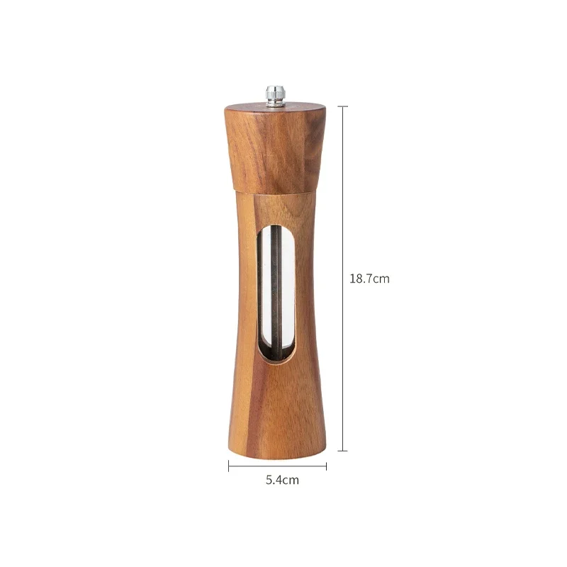 2pcs Manual Pepper Grinder with Wooden Tray Adjustable Ceramic Core Salt Shakers Hand-Cranked Spice Seasoning Mill for Steak BBQ