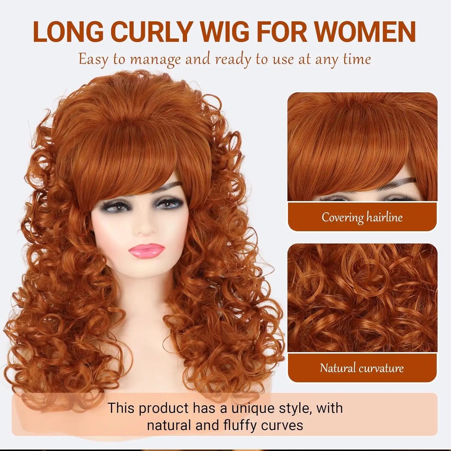 Synthetic 80s Curly Wig With Bangs For Women's Costumes, Retro Beehive Wigs Suitable For 60s and 70s Cosplay Halloween Parties view 3