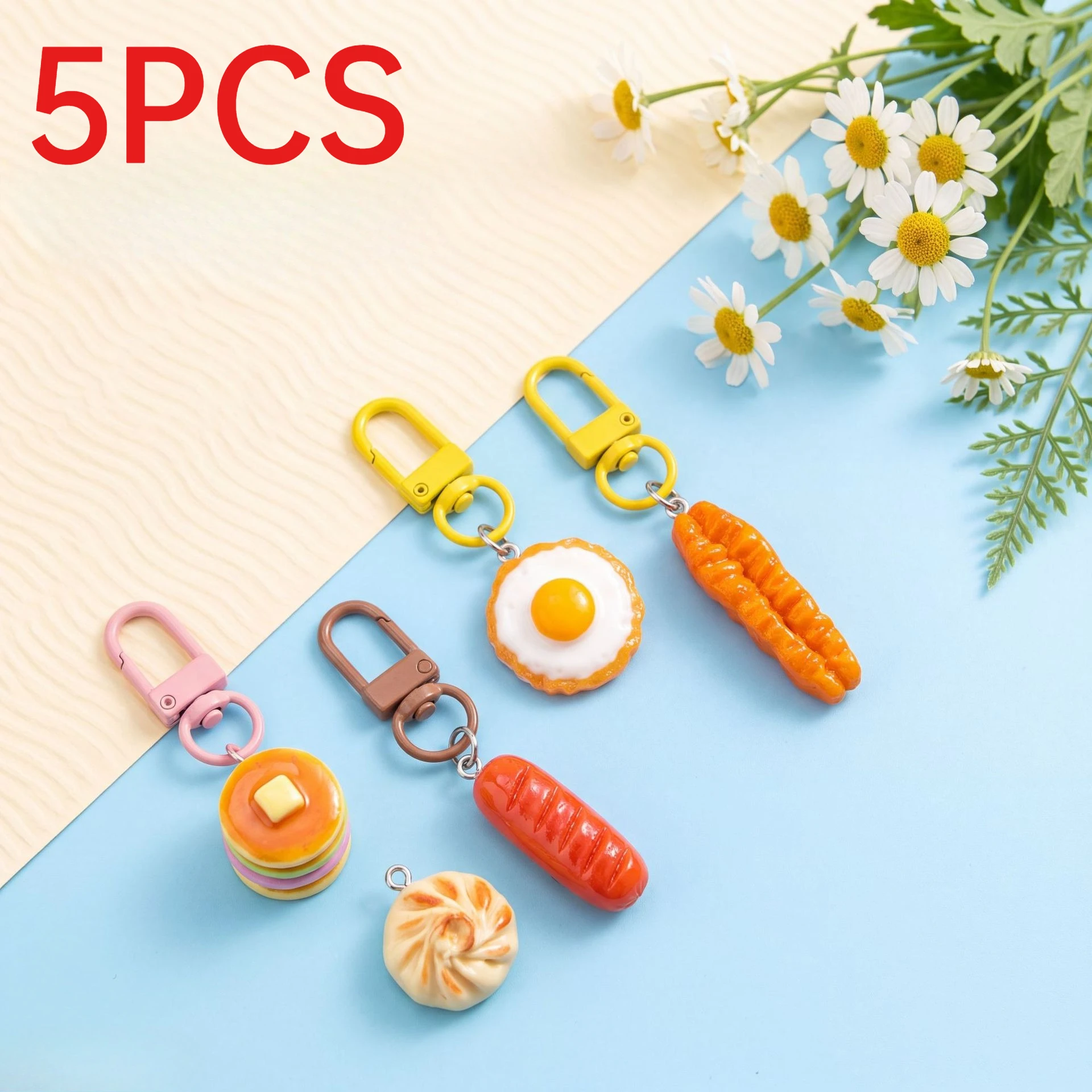 5Pcs Breakfast Fried Egg Vegetable Keychains Funny Cute Bag Pendants For Student Backpack Pencil Case Charms Jewelry Accessories