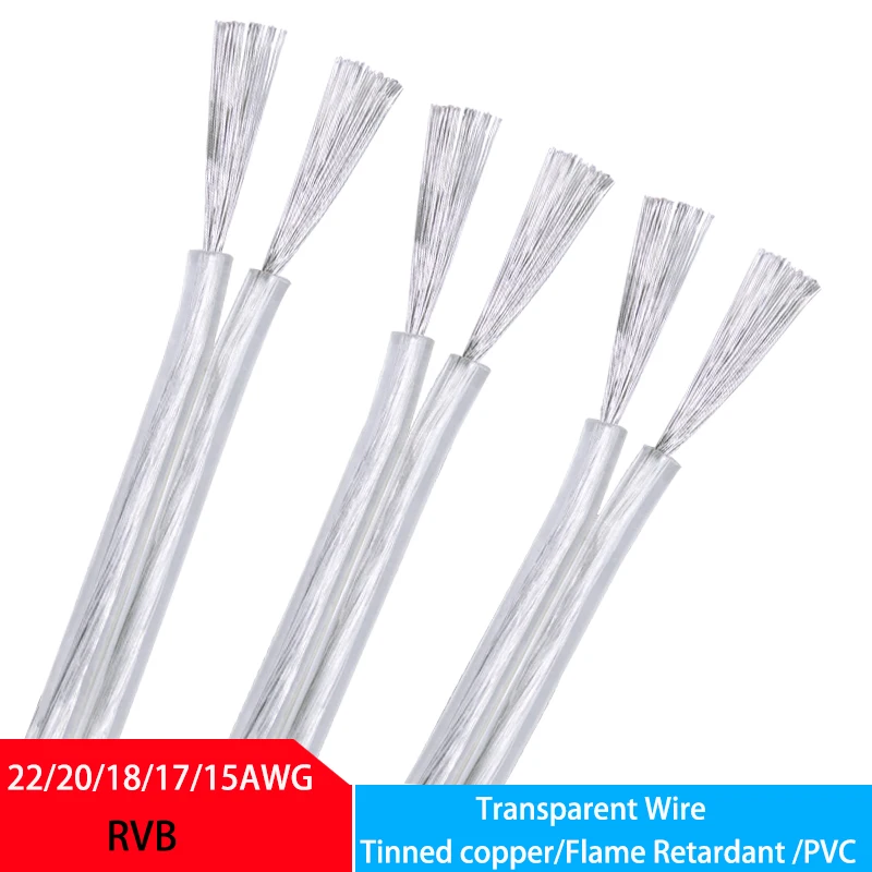 RVB Parallel Transparent Cable 2P 22/20/18/17/15/13AWG Insulation Flame Retardant Led/ Light Box Wire Speaker Cable Power Cord