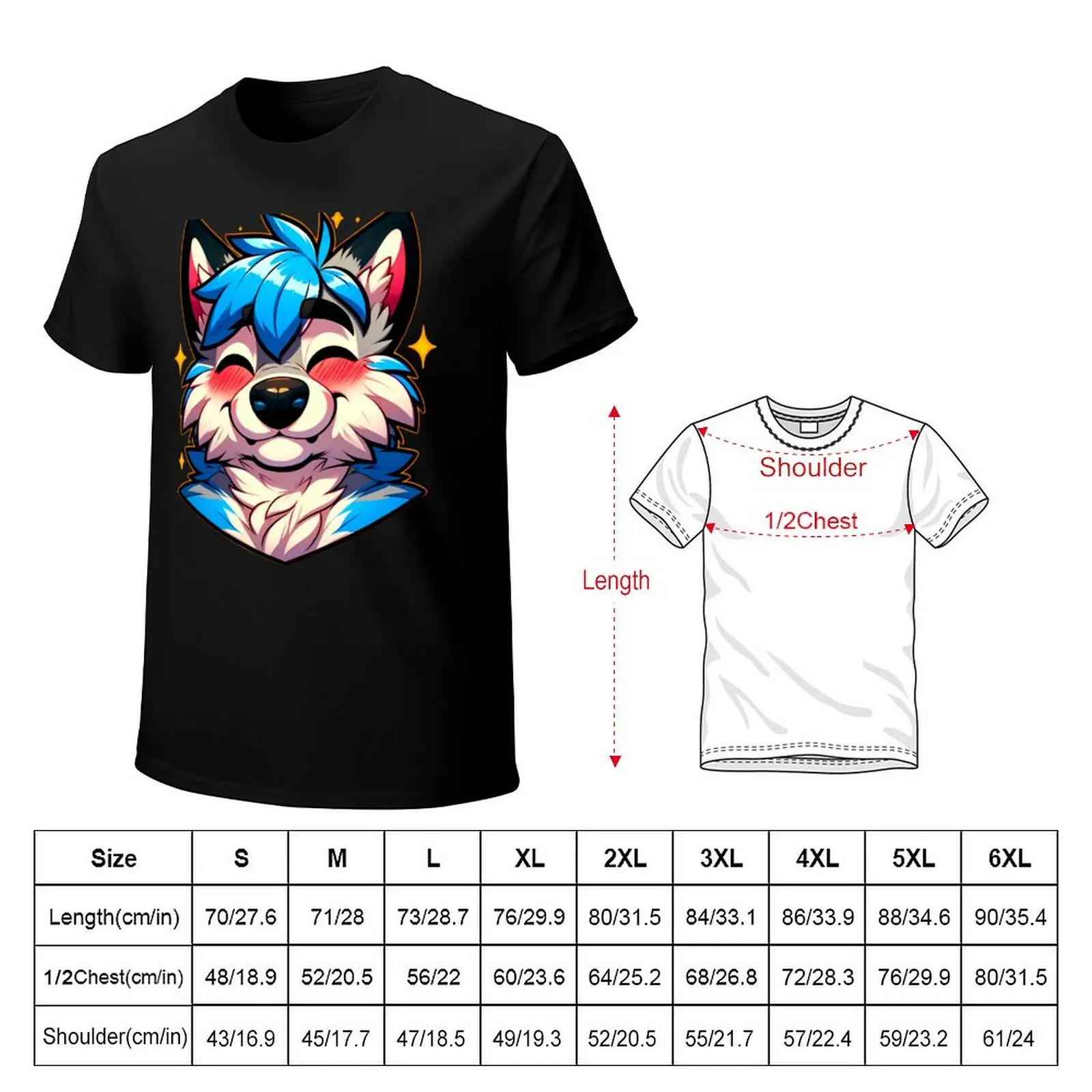 Blushing Happy Furry Anthro Wolf ^_^ T-Shirt Casual All Match Short Sleeve T-Shirt