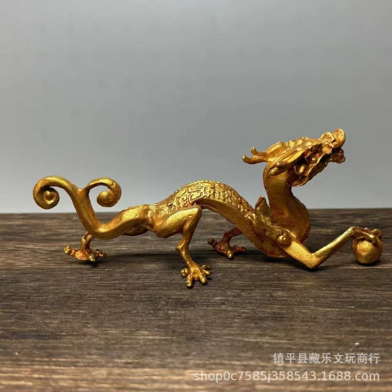 Vintage Bronze Divine Beast Green Dragon Tea Pet, Paperweight, Ruler, Pen Holder, Desk Ornament, Office Supplies Decoration