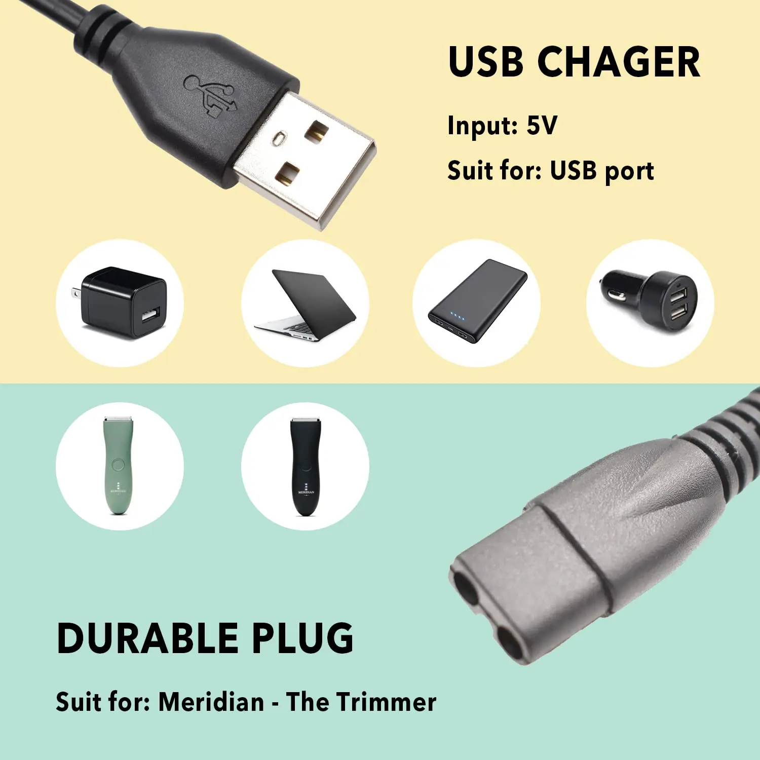 Charger Cable Compatible With Meridian Grooming Electric Shaver Trimmer Replacement Charging Cable Power Cord Supply Adapter