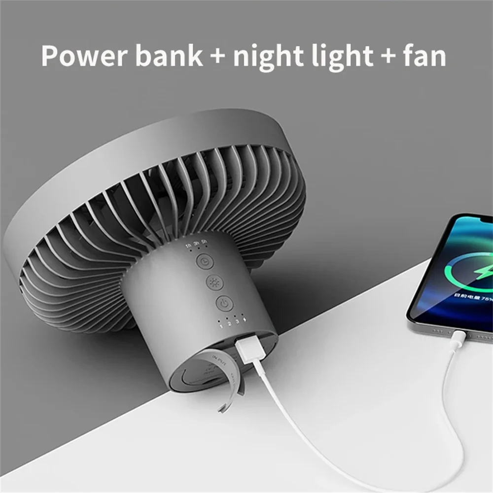 Ventilador portátil para acampada, miniventilador multifunción con LED recargable de 10000mAh, con trípode USB, adecuado para viaje y acampada