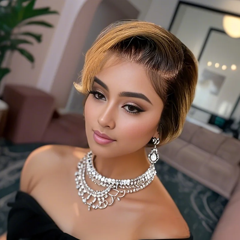 

Pixie Cut 13x4 Transparent Lace Front Wigs Human Hair Wig For Women Short Bob Wig Brazilian Curly 180 Density