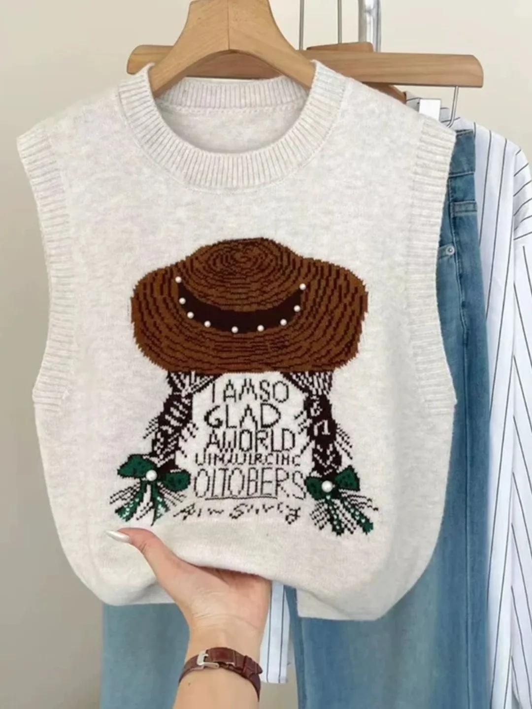 Fashionable Loose Women's Sweater Vest Top Sleeveless Inner Wear Knitted Shirt Spring Autumn New Style Youthful Outerwear