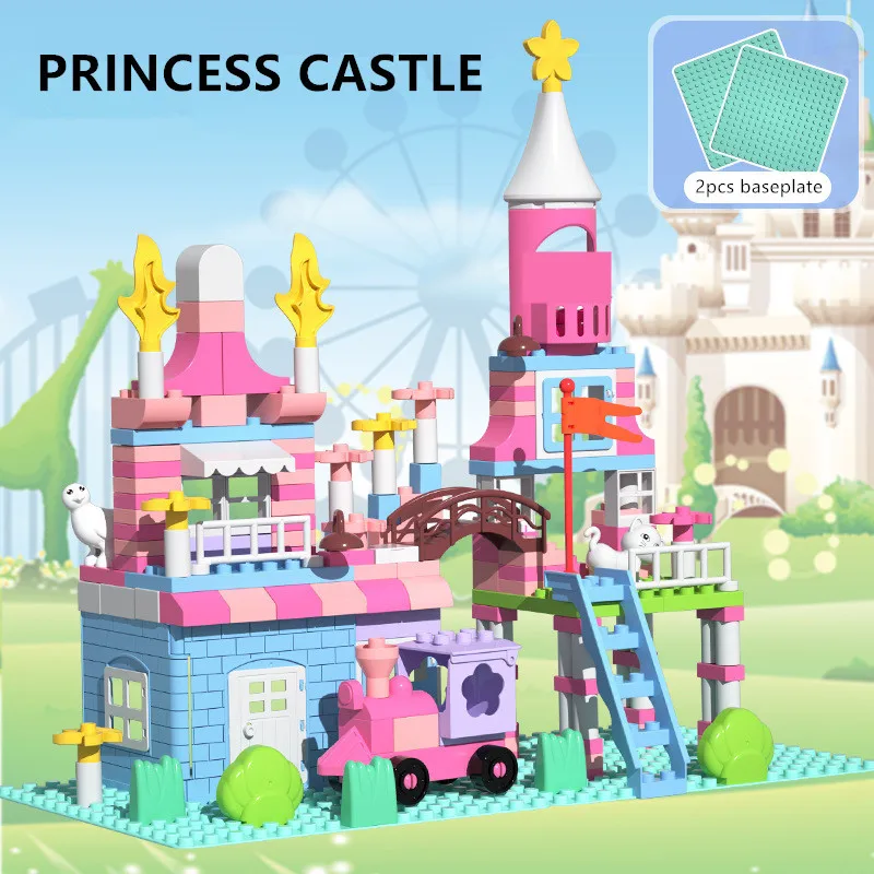 174PCS Girls Princess Castle Building Blocks Assembly Bricks Friends Pink Dream DIY Creative Constructor Toys for Kids Baseplate