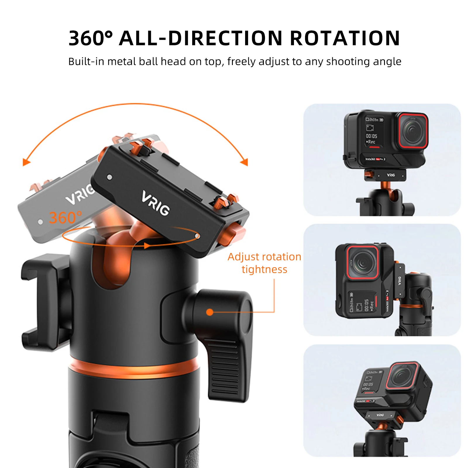 VRIG 360 ° Kugelkopf Magnetischer Selfie-Stick Stativ für Insta360 Ace Pro 2/ Ace Pro/ X5 Bluetooth-Kamera Stativ für Vlog Live-Video – Detail 4