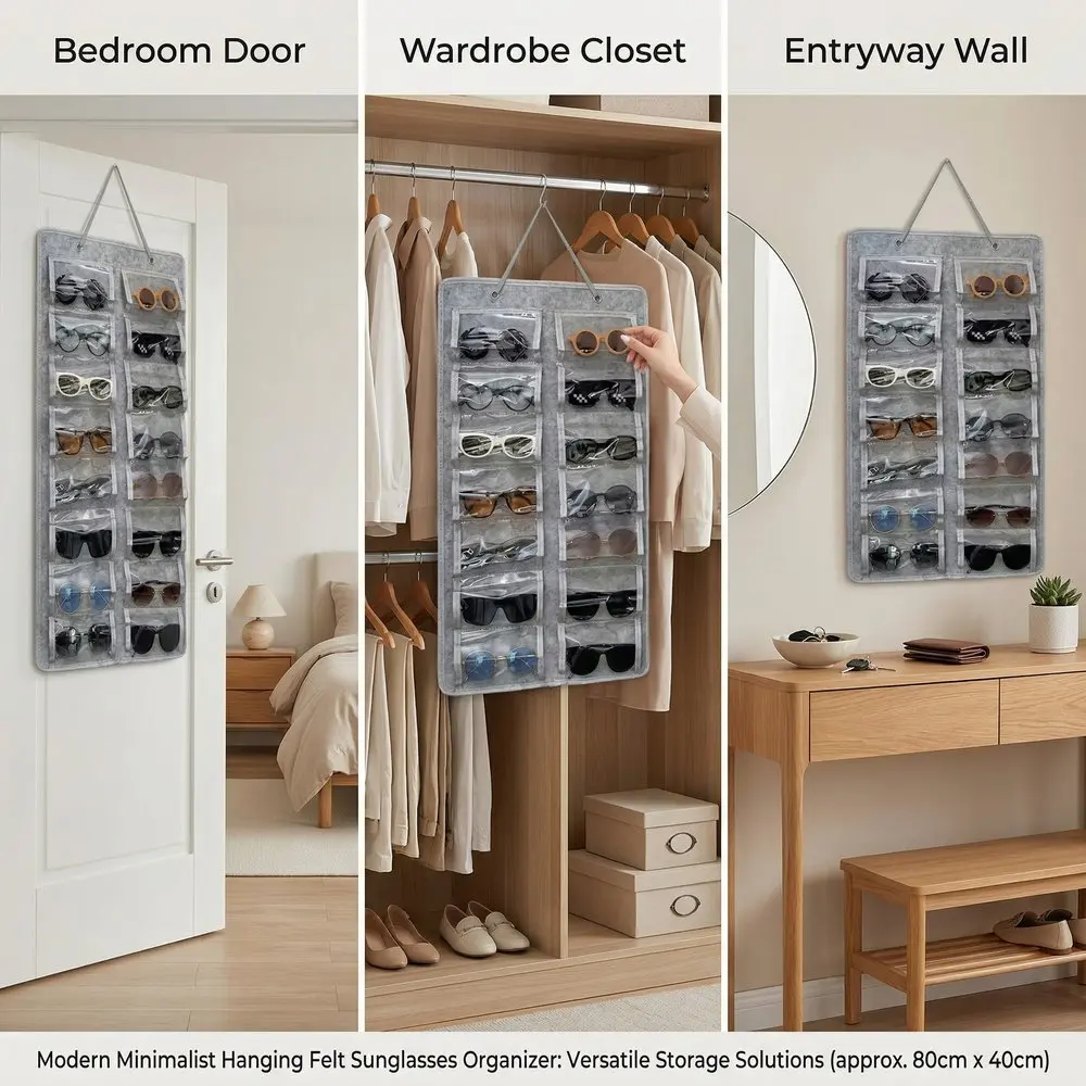 16 Pockets Felt Sunglasses Organizer Hanging Wall Mounted Glasses Storage Door Closet Wardrobe Space Saving Eyewear