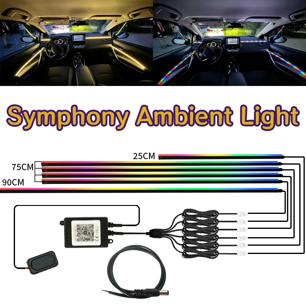 車内用-6-in-1-アクリル製-led-ストリップライト-64色-rgb-シンフォニー-隠し式-音楽連動-app制御-アンビエントライト